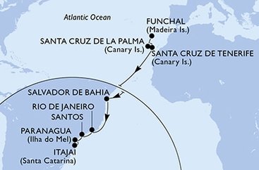 Portugalsko, Španielsko, Brazília z Funchalu na lodi MSC Lirica