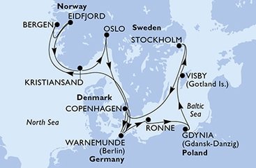Nemecko, Nórsko, Dánsko, Poľsko, Švédsko z Warnemünde na lodi MSC Poesia