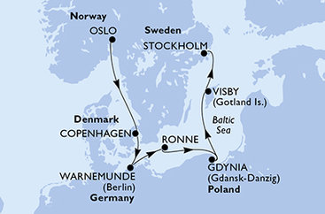 Nórsko, Dánsko, Nemecko, Poľsko, Švédsko z Osla na lodi MSC Poesia