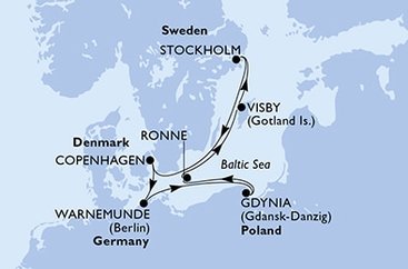Nemecko, Poľsko, Dánsko, Švédsko z Warnemünde na lodi MSC Poesia