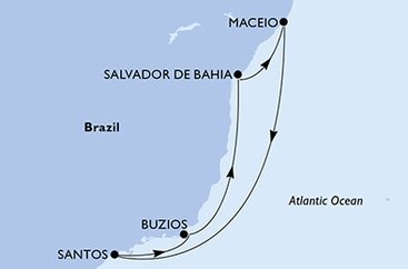 Brazília z Maceia na lodi MSC Grandiosa