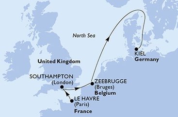 Francúzsko, Veľká Británia, Belgicko, Nemecko z Le Havre na lodi MSC Euribia