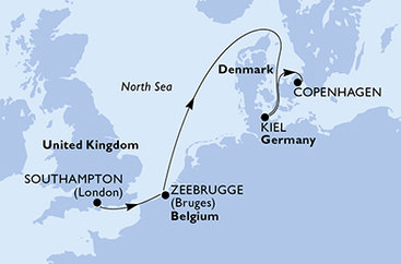 Veľká Británia, Belgicko, Nemecko, Dánsko zo Southamptonu na lodi MSC Euribia