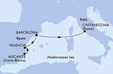 Španielsko, Taliansko z Alicante na lodi MSC Magnifica