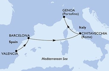 Španielsko, Taliansko z Valencie na lodi MSC Magnifica