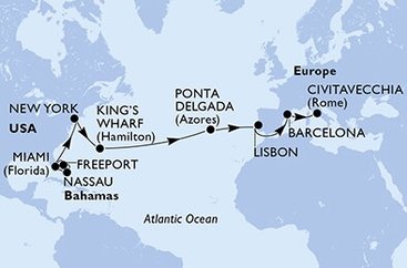 USA, Bahamy, Bermudy, Portugalsko, Španielsko, Taliansko z Miami na lodi MSC Divina