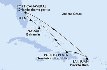 USA, Bahamy, Dominikánska republika z Port Canaveralu na lodi MSC Seashore