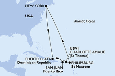 USA, Dominikánska republika, Svatý Martin z New Yorku na lodi MSC Meraviglia