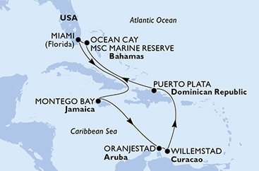 USA, Jamajka, Aruba, Curacao, Dominikánska republika, Bahamy z Miami na lodi MSC Divina