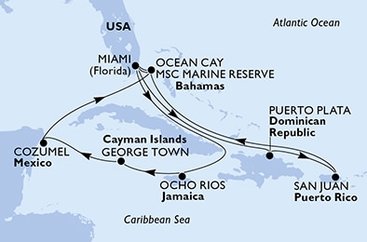 USA, Jamajka, Kajmanské ostrovy, Mexiko, Bahamy, Dominikánska republika z Miami na lodi MSC Seascape