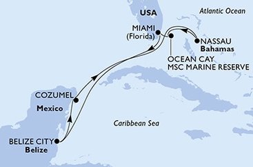 USA, Belize, Mexiko, Bahamy z Miami na lodi MSC Seaside