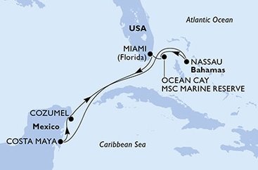 USA, Mexiko, Bahamy z Miami na lodi MSC Seaside