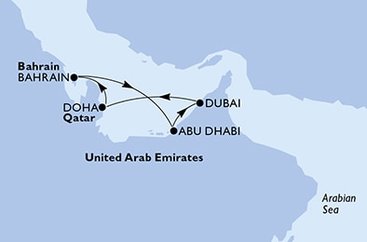 Spojené arabské emiráty, Katar, Bahrajn z Dubaja na lodi MSC Euribia