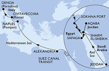 Saúdská Arábie, Jordánsko, Egypt, Taliansko na lodi MSC Musica