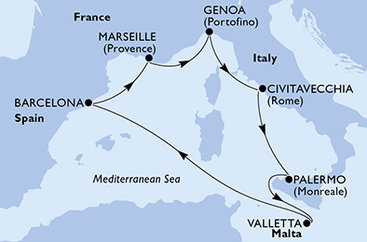 Francúzsko, Taliansko, Malta, Španielsko z Marseille na lodi MSC World Europa
