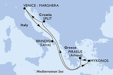 Taliansko, Grécko, Chorvátsko z Brindisi na lodi MSC Armonia