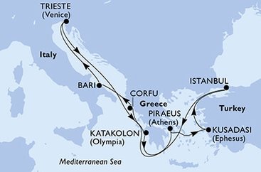 Taliansko, Grécko, Turecko z Bari na lodi MSC Fantasia