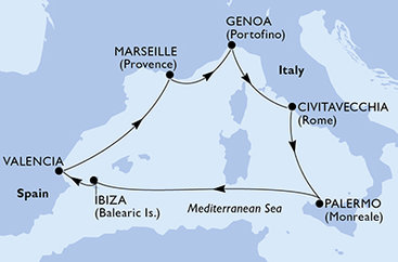 Španielsko, Francúzsko, Taliansko z Valencie na lodi MSC Grandiosa