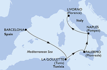 Španielsko, Tunisko, Taliansko z Barcelony na lodi MSC Seaside