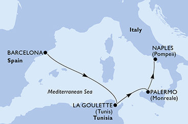 Španielsko, Tunisko, Taliansko z Barcelony na lodi MSC Seaside