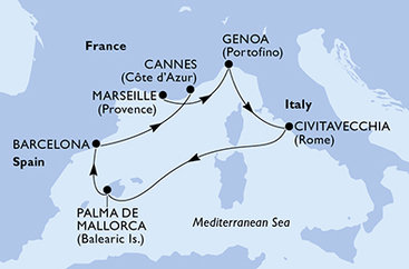 Francúzsko, Taliansko, Španielsko z Marseille na lodi MSC Seaview
