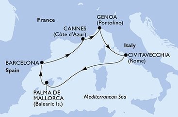 Taliansko, Španielsko, Francúzsko z Janova na lodi MSC Seaview