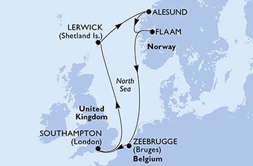 Veľká Británia, Nórsko, Belgicko zo Southamptonu na lodi MSC Virtuosa