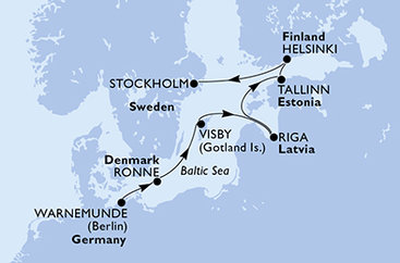 Nemecko, Dánsko, Švédsko, Lotyšsko, Estónsko, Fínsko z Warnemünde na lodi MSC Poesia