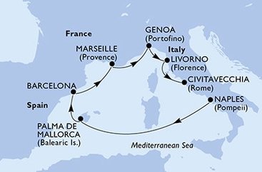 Taliansko, Španielsko, Francúzsko z Neapolu na lodi MSC Fantasia