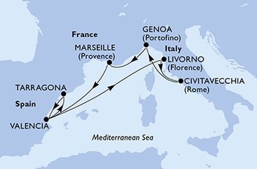 Španielsko, Taliansko, Francúzsko z Tarragony na lodi MSC Fantasia