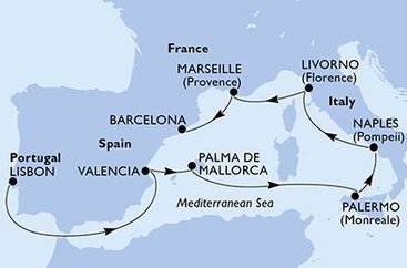 Portugalsko, Španielsko, Taliansko, Francúzsko z Lisabonu na lodi MSC Seaside