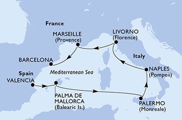 Španielsko, Taliansko, Francúzsko z Valencie na lodi MSC Seaside