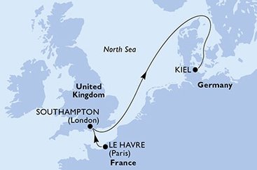 Francúzsko, Veľká Británia, Nemecko z Le Havre na lodi MSC Euribia