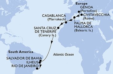 Taliansko, Španielsko, Maroko, Brazília z Janova na lodi MSC Seaview