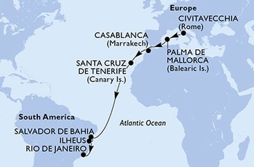 Taliansko, Španielsko, Maroko, Brazília z Civitavechie na lodi MSC Seaview