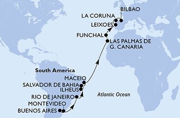 Argentína, Uruguaj, Brazília, Španielsko, Portugalsko z Buenos Aires na lodi MSC Poesia
