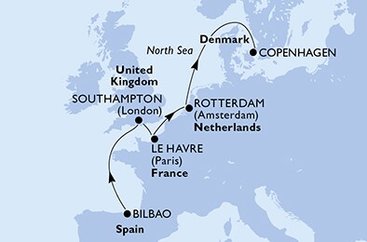 Španielsko, Veľká Británia, Francúzsko, Holandsko, Dánsko na lodi MSC Poesia