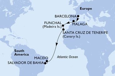 Španielsko, Portugalsko, Brazília z Barcelony na lodi MSC Grandiosa
