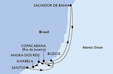 Brazília zo Salvadoru na lodi MSC Grandiosa