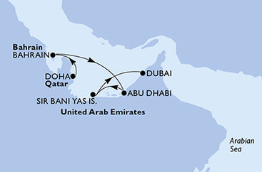 Katar, Bahrajn, Spojené arabské emiráty z Dohy na lodi MSC Euribia