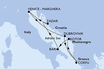 Taliansko, Chorvátsko, Grécko, Čierna Hora z Benátok na lodi MSC Sinfonia