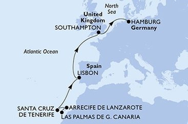 Španielsko, Portugalsko, Veľká Británia, Nemecko z Las Palmas na lodi MSC Euribia