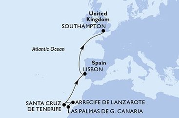 Španielsko, Portugalsko, Veľká Británia z Las Palmas na lodi MSC Euribia