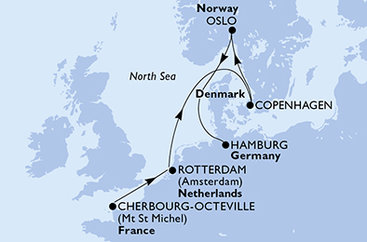 Francúzsko, Holandsko, Dánsko, Nórsko, Nemecko z Cherbourgu na lodi MSC Preziosa