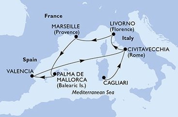 Taliansko, Francúzsko, Španielsko z Cagliari na lodi MSC Orchestra
