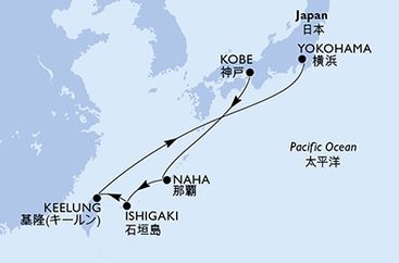 Japonsko, Tchaj-wan z Kobe na lodi MSC Bellissima
