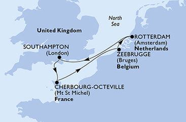 Veľká Británia, Francúzsko, Belgicko, Holandsko zo Southamptonu na lodi MSC Virtuosa