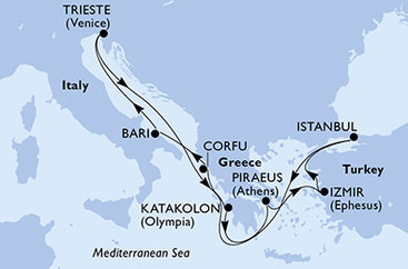 Grécko, Turecko, Taliansko z Pireusu na lodi MSC Fantasia