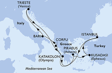 Grécko, Turecko, Taliansko z Pireusu na lodi MSC Fantasia