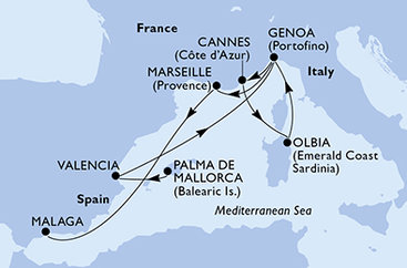 Španielsko, Taliansko, Francúzsko z Palmy de Mallorca na lodi MSC Orchestra